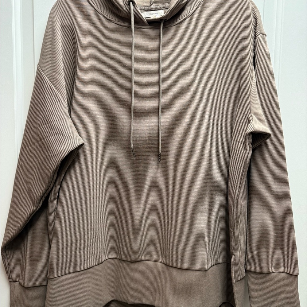 Maurice- Textured Stripe-(Tunic) Hoodie- NWOT- Women Sz XXL- Taupe/Brown